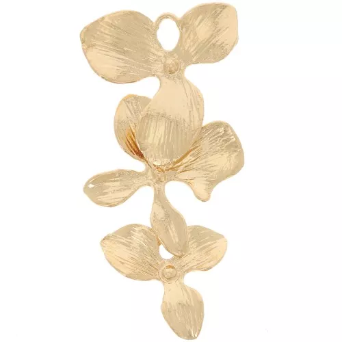 31x15mm 3 textured orchid flowers pendant - Fine Gold Plated x1