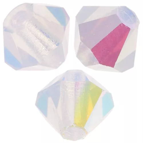 4mm Preciosa Crystal Bicones - Rondelle Bead - White Opal Glitter x30