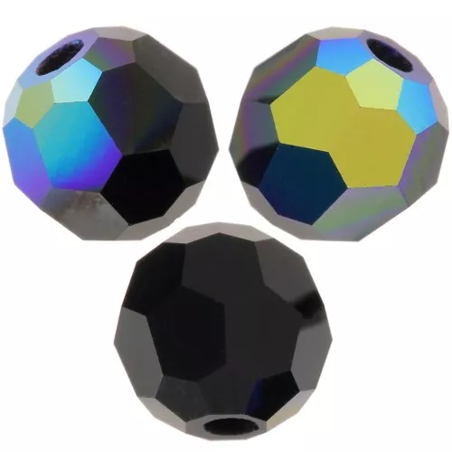 4mm Preciosa round faceted beads - Round Bead - Jet AB x20