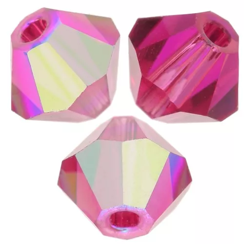 4mm Preciosa Crystal Bicones - Rondelle Bead - Fuchsia Glitter x30