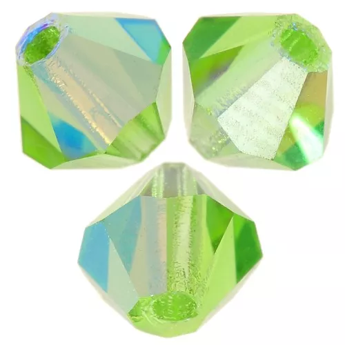 4mm Preciosa Crystal Bicones - Rondelle Bead - Peridot Glitter x30
