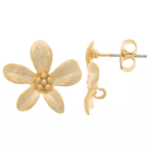 16x17.5mm Flower earstuds with open hoop - Fine Gold-plated x2