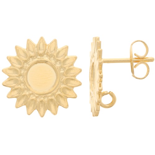 15mm Flower earstuds with open ring - Fine Gold Plated x2