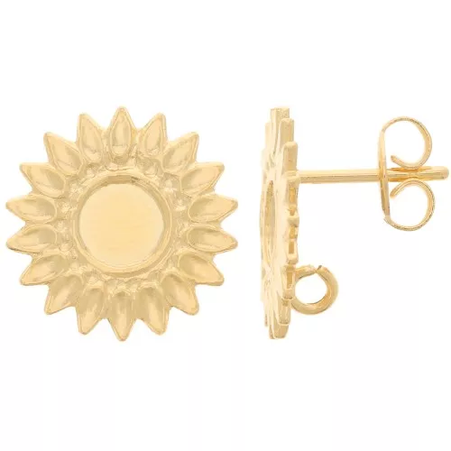 15mm Flower earstuds with open ring - Fine Gold Plated x2