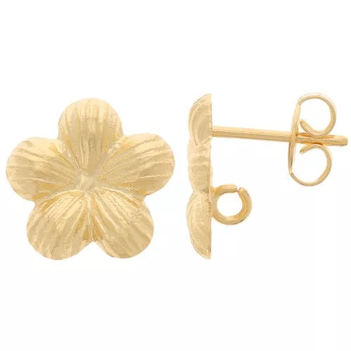 13mm Flower earstuds with open ring - Fine Gold Plated x2