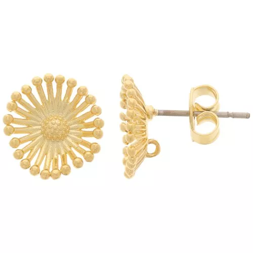 12mm Flower earstuds with closed ring - Fine Gold-plated x2