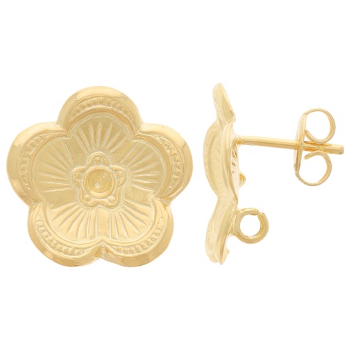 17mm Flower earstuds for 2mm cabochon - Fine Gold Plated x2