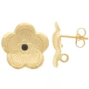 17mm Flower earstuds for 2mm cabochon - Fine Gold Plated x2