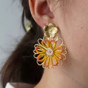 17mm Flower earstuds for 2mm cabochon - Fine Gold Plated x2