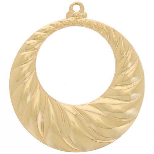 34mm Round hollowed-out curved braided effect pendant - Fine Gold Plated x1