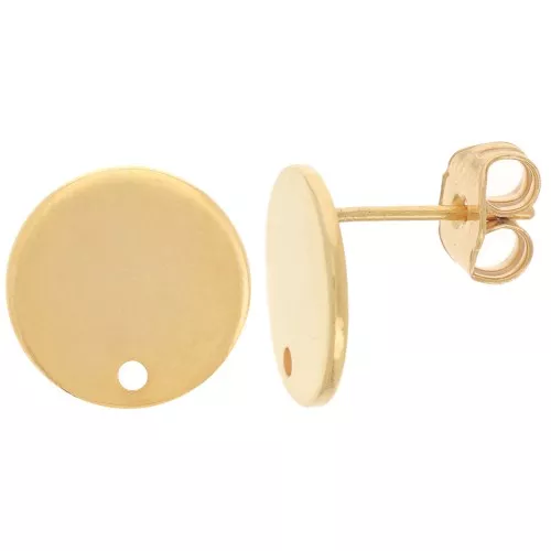 12mm Disc Earstuds with one hole - Fine Gold-plated x2