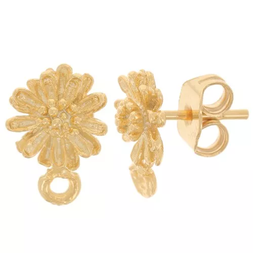 8.5mm Daisy Flower earstuds with closed ring - Gold-plated x2