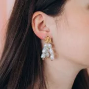 13 mm Flower Trio Earstuds, Fine gold plated x2