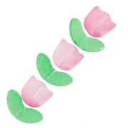 14mm Set of 6 Glass Tulip Beads - Pink Flower - Green