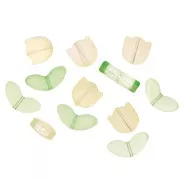14mm Set of 6 Glass Tulip Beads - Yellow Flower - Green