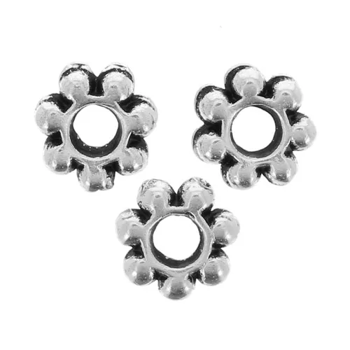 4mm spacer Flower beads - Antique silver tone x20