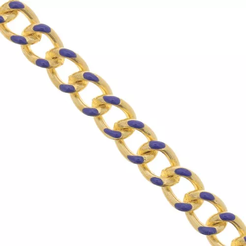 Decorated chain epoxy enamelled 10mm Cobalt Gold tone x1m