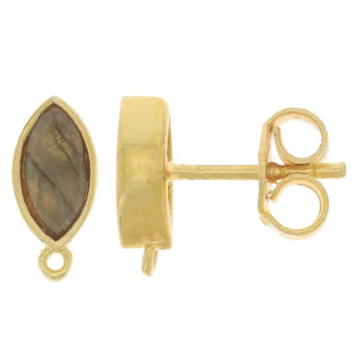 11x5mm navette earstuds with gemstone - Gold Tone - Labradorite x2