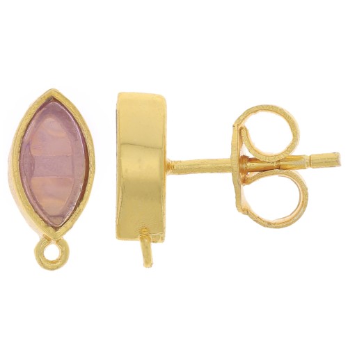 11x5mm navette earstuds with gemstone - Gold Tone - Amethyst x2