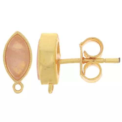 11x5mm navette earstuds with gemstone - Gold Tone - Rose Quartz x2