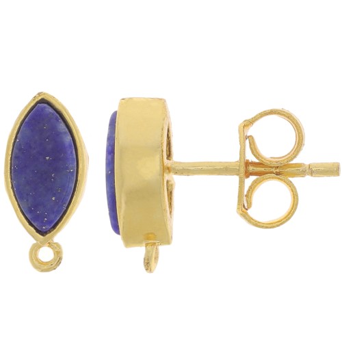 11x5mm navette earstuds with gemstone - Gold Tone - Lapis lazuli x2