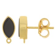11x5mm navette earstuds with gemstone - Gold Tone - Black Onyx x2