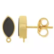 11x5mm navette earstuds with gemstone - Gold Tone - Black Onyx x2