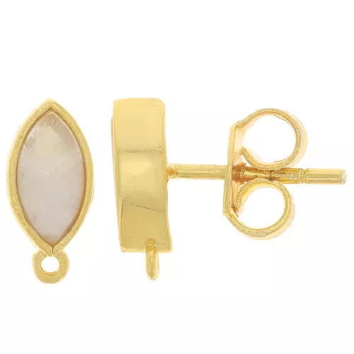 11x5mm navette earstuds with gemstone - Gold Tone - Moonstone x2