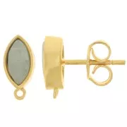 11x5mm navette earstuds with gemstone - Gold Tone - Amazonite x2