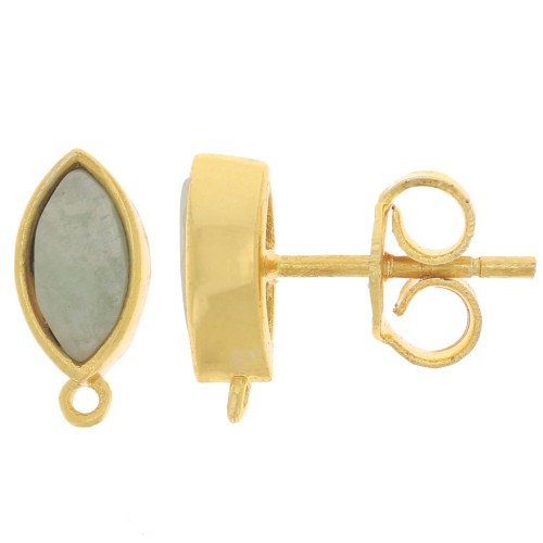 11x5mm navette earstuds with gemstone - Gold Tone - Amazonite x2