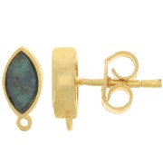 11x5mm navette earstuds with gemstone - Gold Tone - Apatite x2