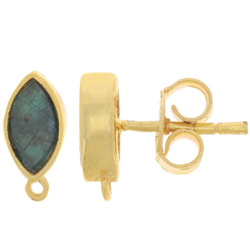 11x5mm navette earstuds with gemstone - Gold Tone - Apatite x2