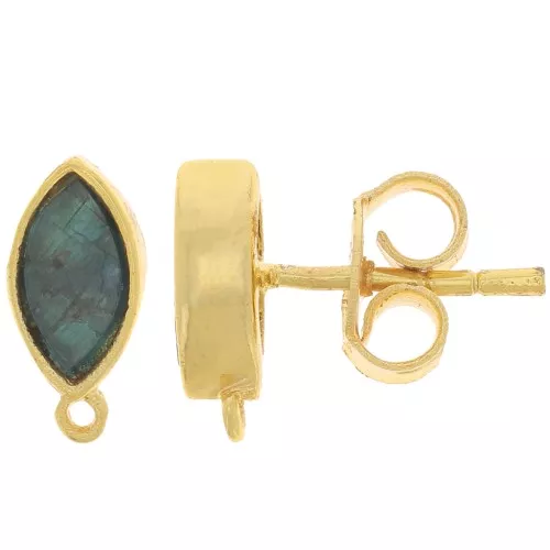 11x5mm navette earstuds with gemstone - Gold Tone - Apatite x2