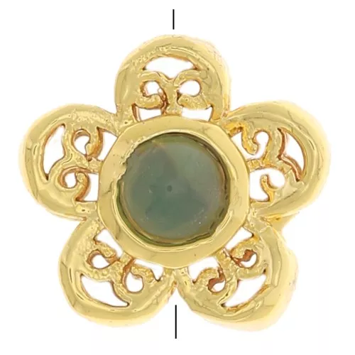 8mm filigree flower bead with gemstone - Gold Tone - Aventurine x1