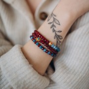 8mm filigree flower bead with gemstone - Gold Tone - Turquoise x1