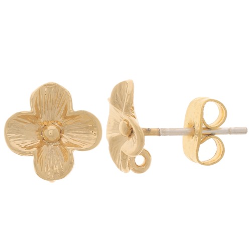 9mm Flower EarStuds with Open Hoop - Fine Gold-plated x2