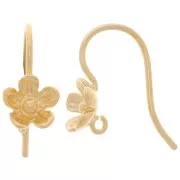 14mm Flower earwires with open ring - Fine gold plated x2
