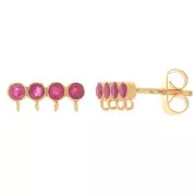 4x11.5mm 4-row dyed gemstone earstuds - Fine Gold plated - Pink jade x2