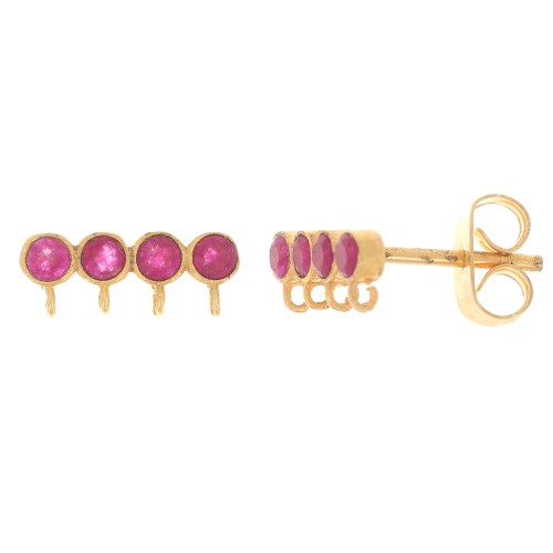 4x11.5mm 4-row dyed gemstone earstuds - Fine Gold plated - Pink jade x2
