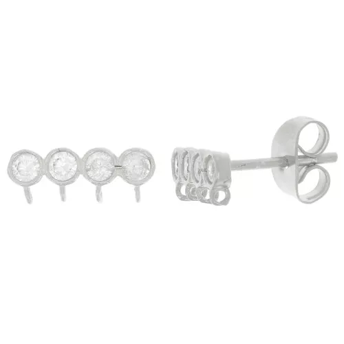 4x11.5mm 925 sterling silver 4-row earstuds zirconium oxides - Crystal x2
