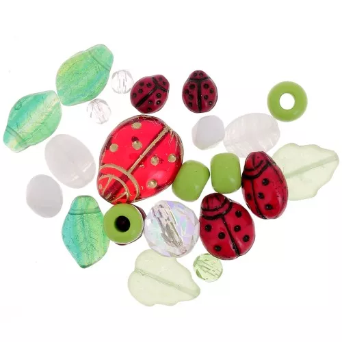 Czech pressed glass beads assortment - Ladybug x50g