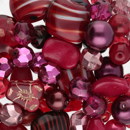 Czech pressed glass beads assortment - Ruby garnet x50g