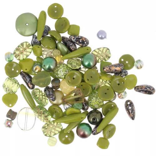 Czech pressed glass beads assortment - Olive green x50g