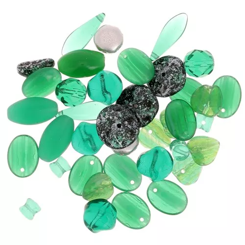 Czech pressed glass beads assortment - Emerald 1 x50g