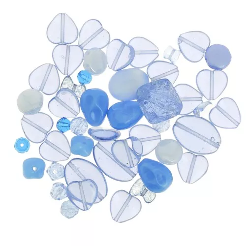 Czech pressed glass beads assortment - Light blue 1 x50g