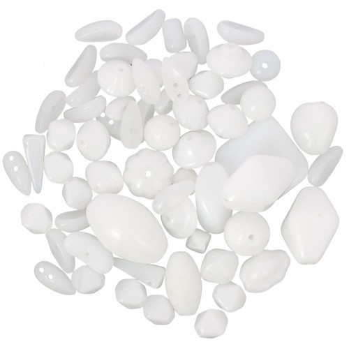 Czech pressed glass beads assortment - White 1 x50g