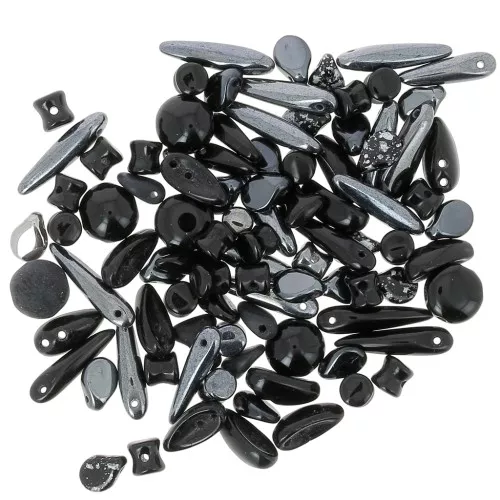 Czech pressed glass beads assortment - Black x20g