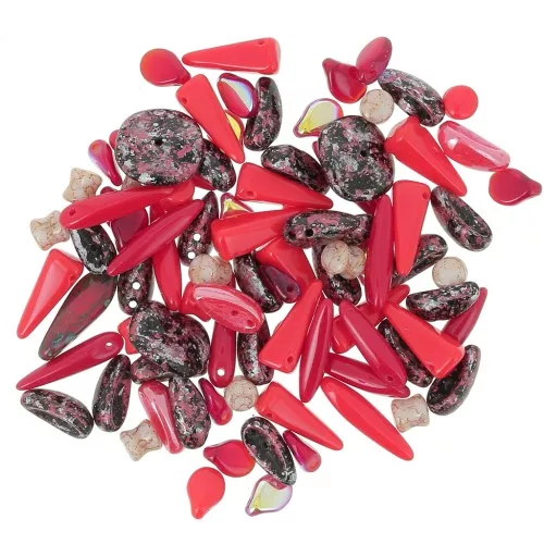 Czech pressed glass beads assortment - Red x20g