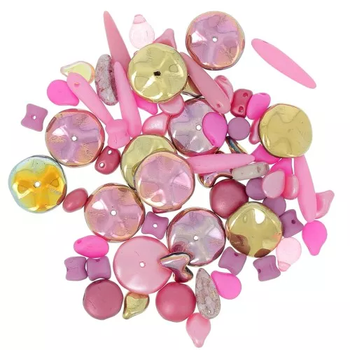 Czech pressed glass beads assortment - Pink x20g