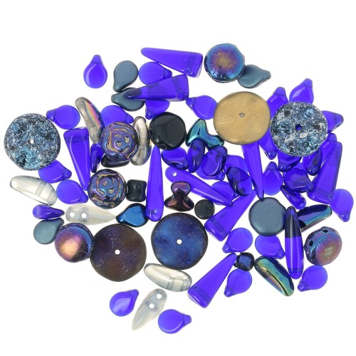 Czech pressed glass beads assortment - Metallic Dark Blue x20g